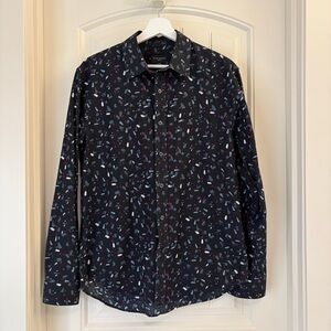 Club Monaco Slim Fit Shirt Men’s Medium Black Abstract Print Button Up Cotton